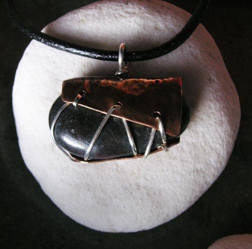 Copper wrapped river rock pendant